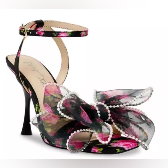 Betsey Johnson Shoes - Betsey Johnson Luz Floral and Pearl Bow Ankle Strap Heels